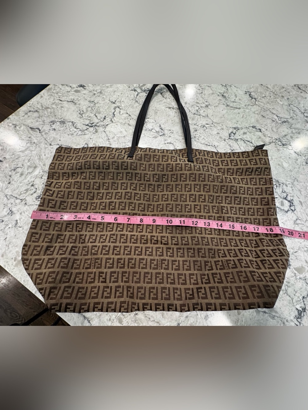 Authentic Vintage Fendi Zucca Canvas Tote Bag with Leather Handles - Picture 3 of 13